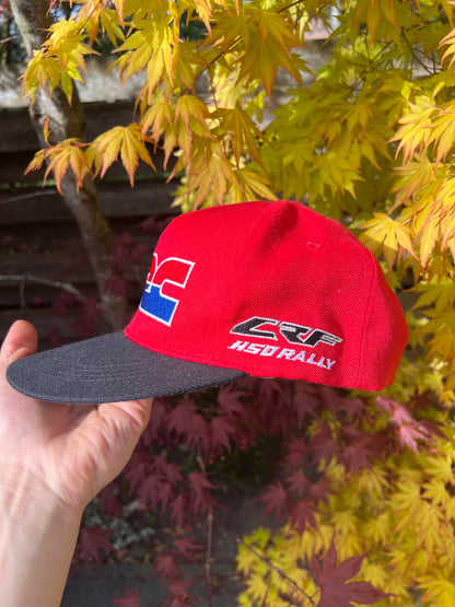 90s Honda Embroidered All Over HRC Rally Racing Strapback Cap Red – One Size