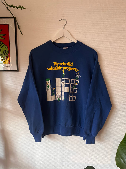 90s Jerzees LIFE Building Crewneck Sweatshirt Blue – Medium