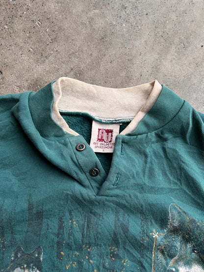 90s Wolves All Over Print Button Up – Large