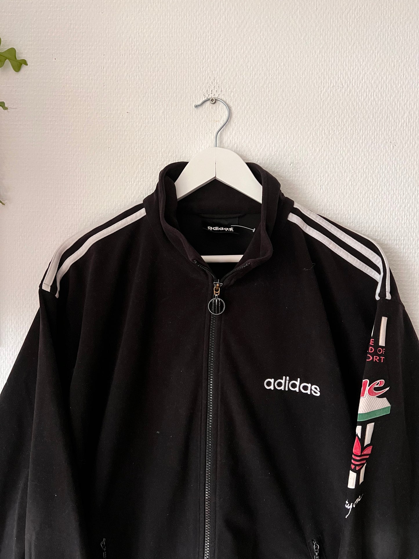 90s Adidas Velour Full Zip Track Jacket Black – Medium