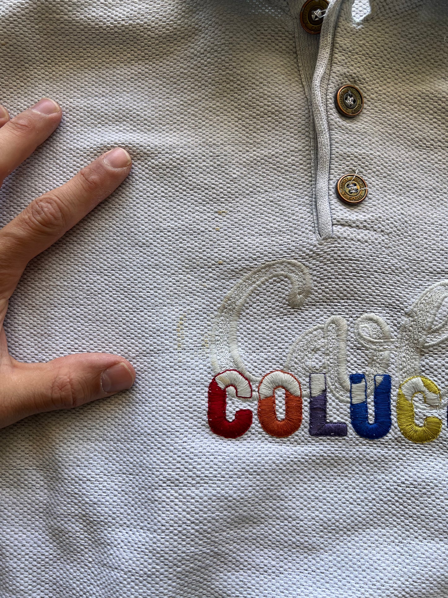 90s Carlo Colucci Embroidered 1/4 Button Up Sweatshirt Grey – Large