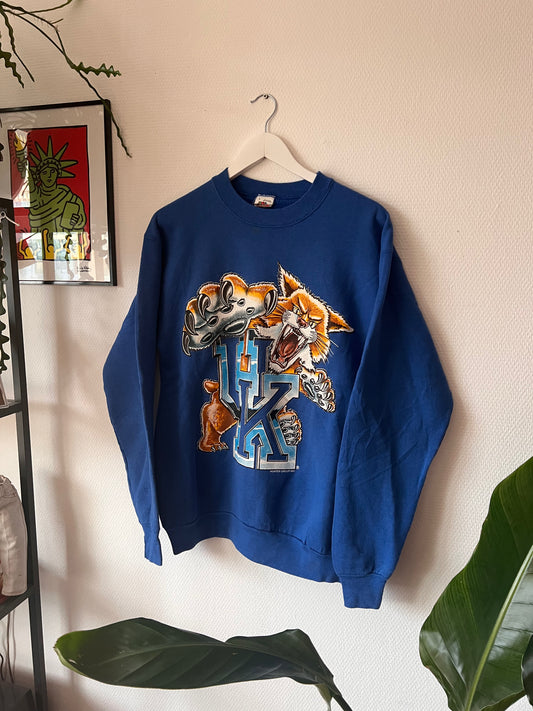 80s Fruit University of Kentucky Wilcats Print Sweatshirt Blue – Large
