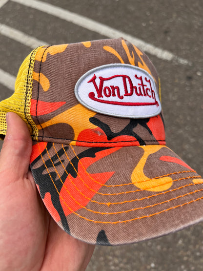 2000s Von Dutch Logo Trucker Snapback Cap Camo – Medium
