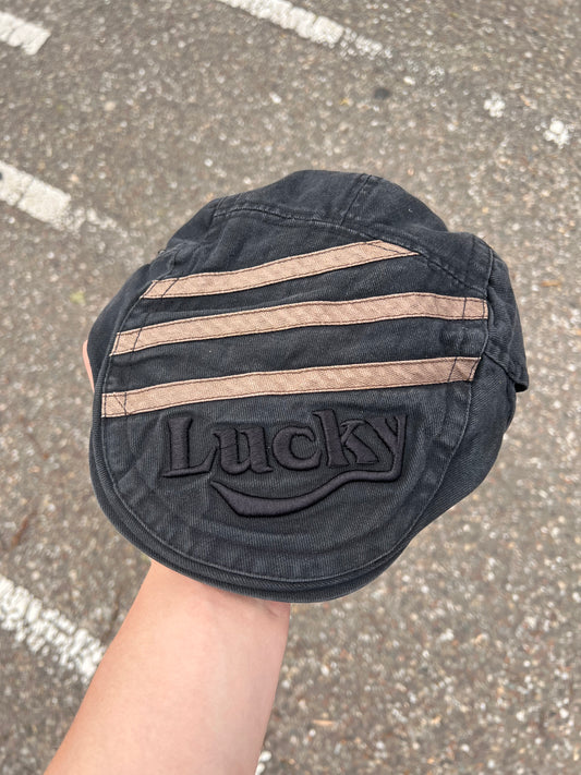 90s Lucky Embroidered Striped Strap Hat Black – One Size