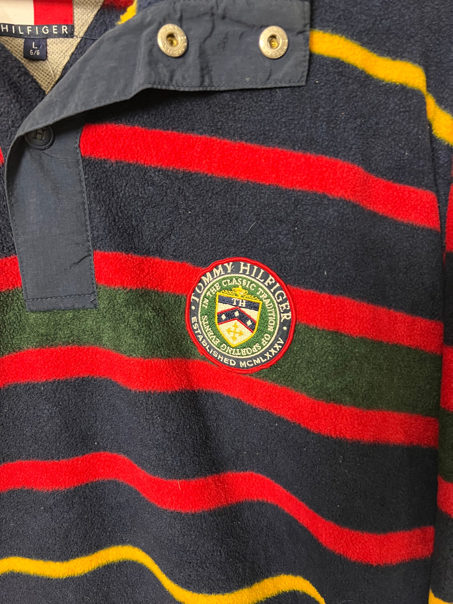 90's Tommy Hilfiger Striped 1/4 Button Fleece – XLarge