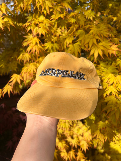90s Caterpillar Spellout CAT Strapback Cap Yellow – One Size