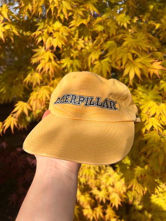 90s Caterpillar Spellout CAT Strapback Cap Yellow – One Size