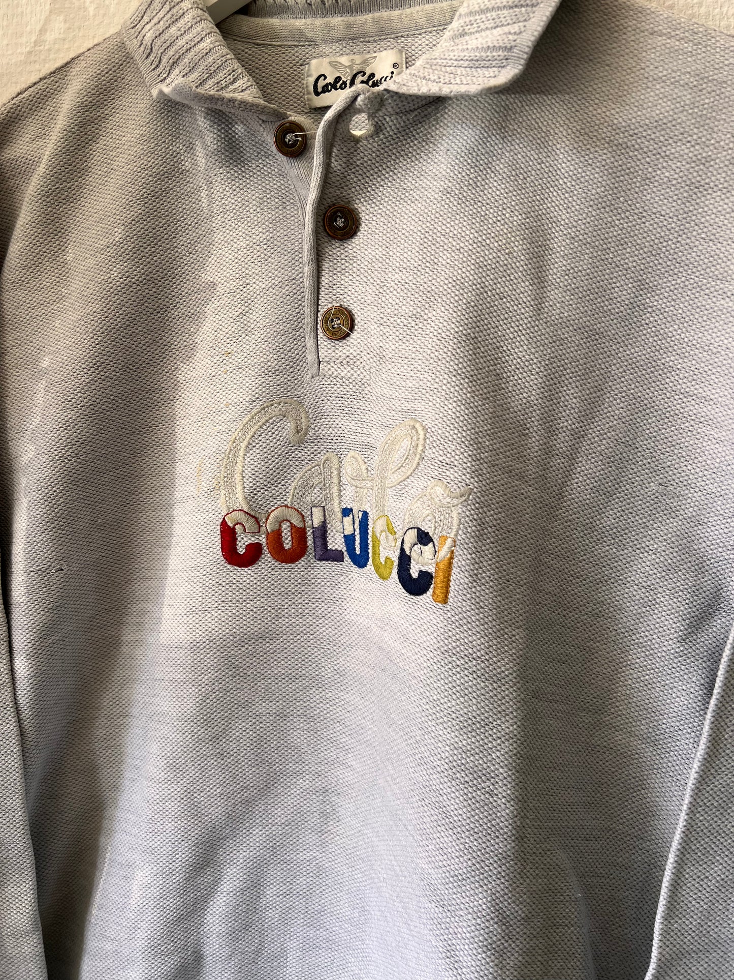 90s Carlo Colucci Embroidered 1/4 Button Up Sweatshirt Grey – Large