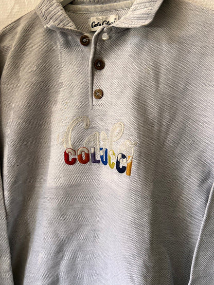 90s Carlo Colucci Embroidered 1/4 Button Up Sweatshirt Grey – Large