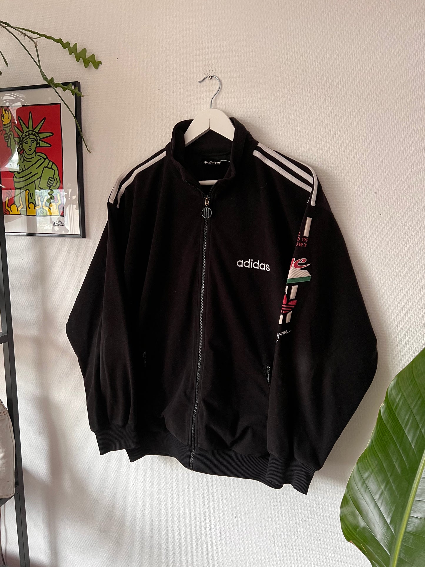 90s Adidas Velour Full Zip Track Jacket Black – Medium