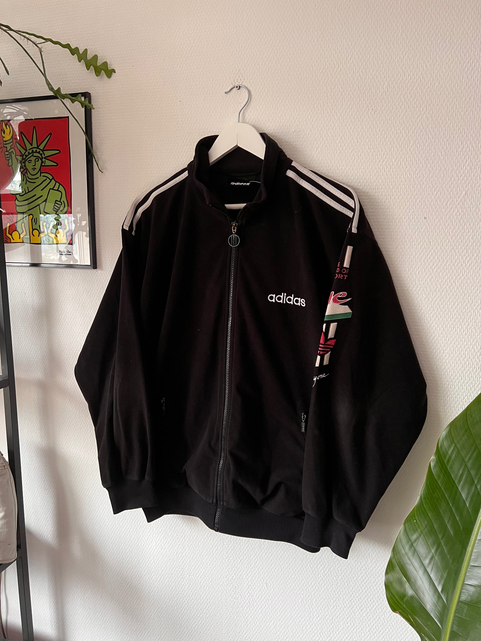 90s Adidas Velour Full Zip Track Jacket Black – Medium