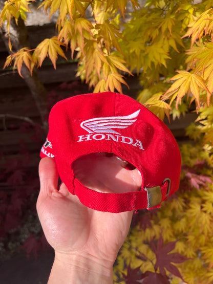 90s Honda Embroidered All Over HRC Rally Racing Strapback Cap Red – One Size