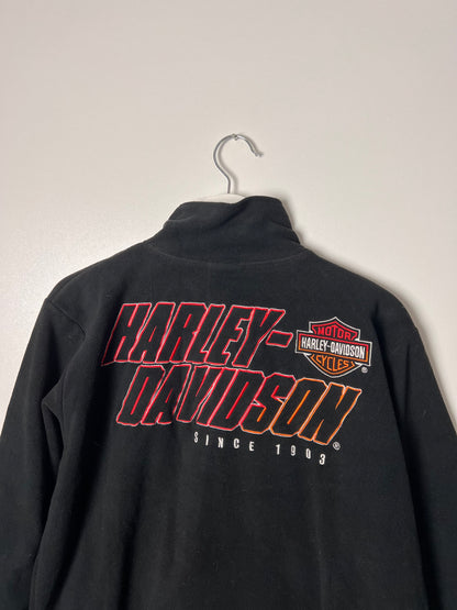 Vintage Harley Davidson Flame Fleece Zip Up  Black