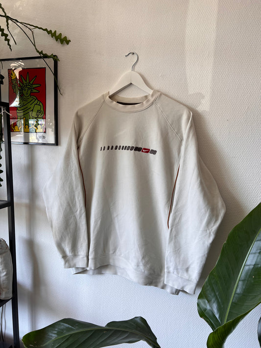 90s Nike Embroidered Y2K Striped Crewneck Sweatshirt Cream – Medium