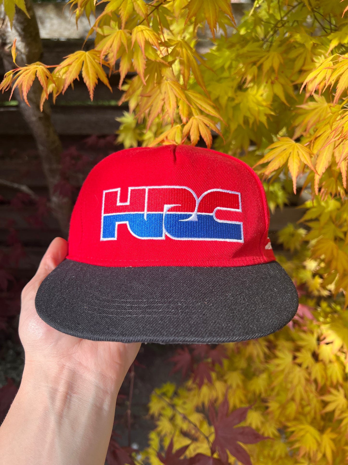 90s Honda Embroidered All Over HRC Rally Racing Strapback Cap Red – One Size