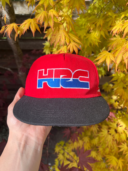 90s Honda Embroidered All Over HRC Rally Racing Strapback Cap Red – One Size