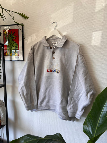 90s Carlo Colucci Embroidered 1/4 Button Up Sweatshirt Grey – Large