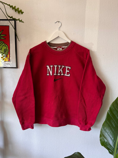 90s Nike Embroidered Big Logo Heavy Crewneck Sweatshirt Red – Small