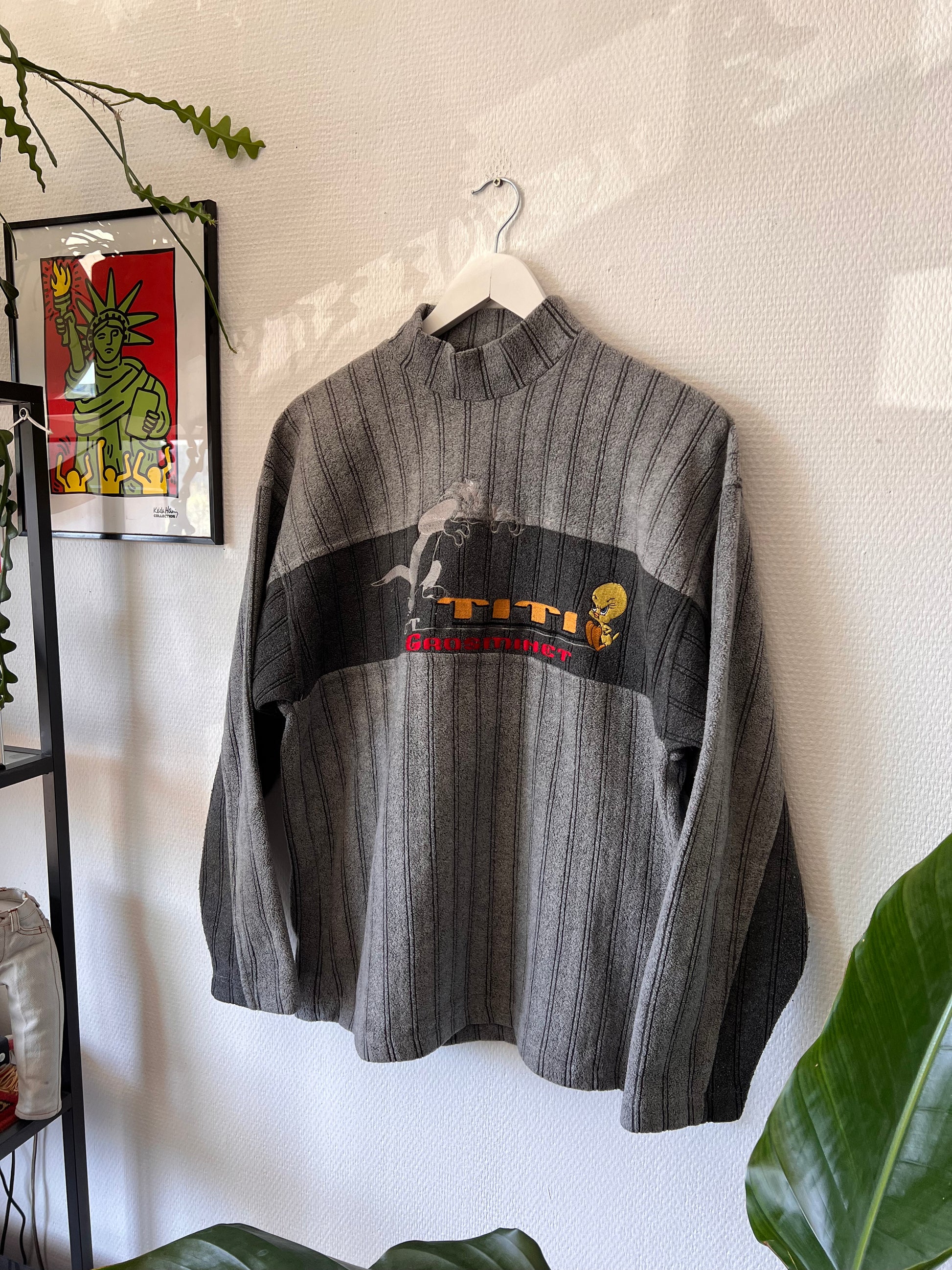 90s Looney Tunes Embroidered Titi 'Tweety' Fleece Grey – Medium