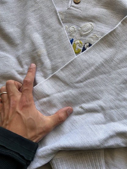 90s Carlo Colucci Embroidered 1/4 Button Up Sweatshirt Grey – Large