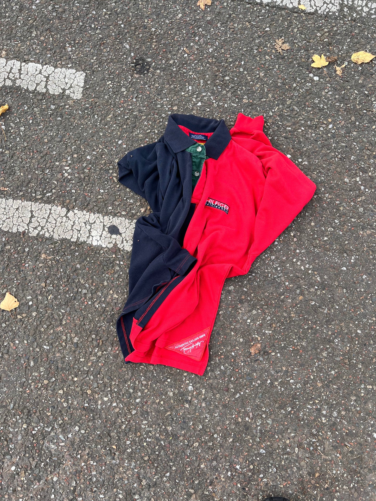 90s Tommy Hilfiger Sailing Split Color Rugby Polo – Large