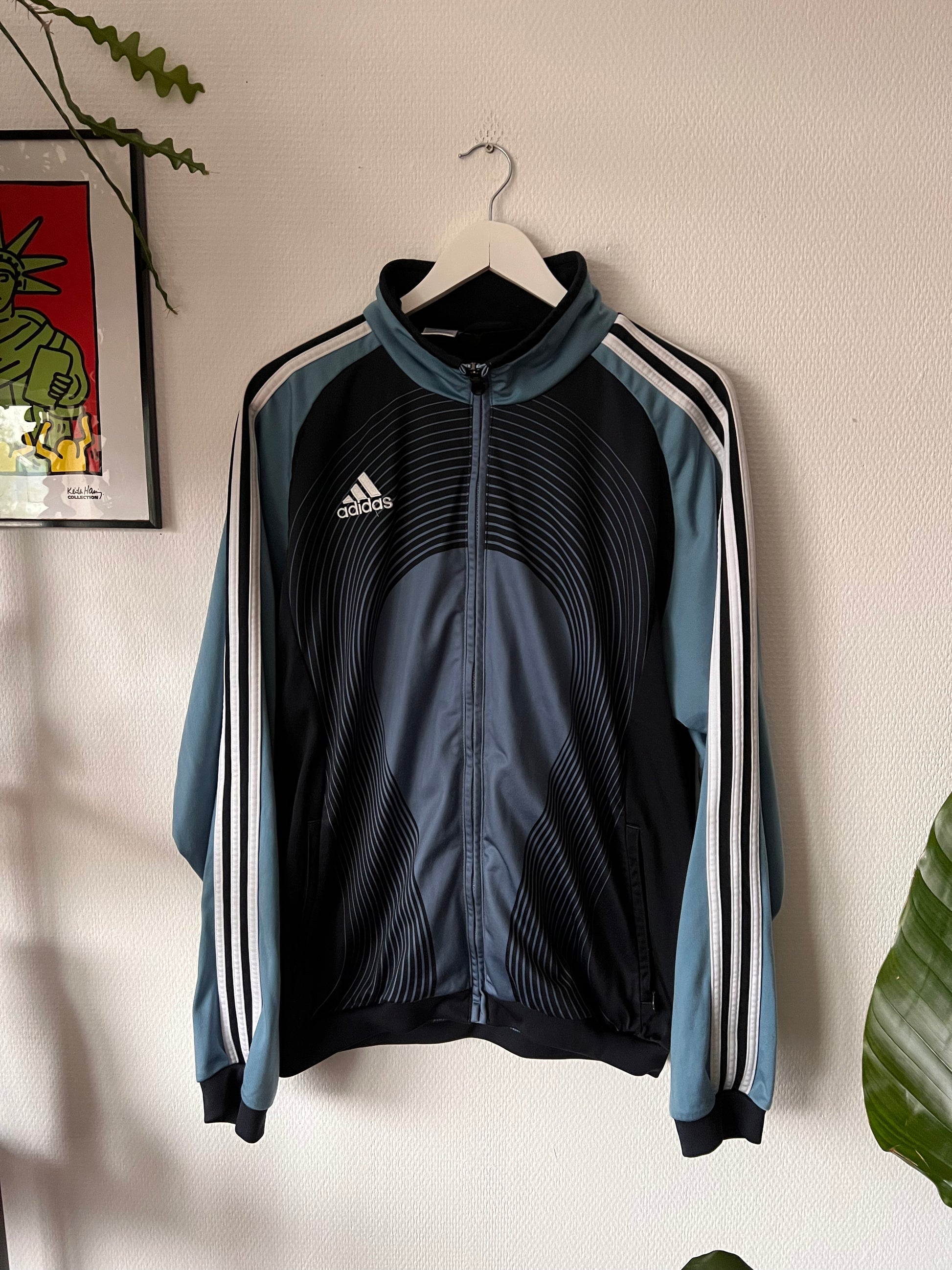 2000s Adidas Football Full Zip Y2K Track Jacket Black – Large