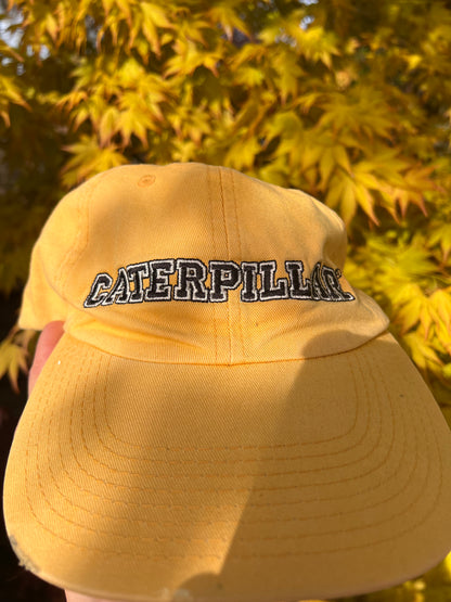 90s Caterpillar Spellout CAT Strapback Cap Yellow – One Size