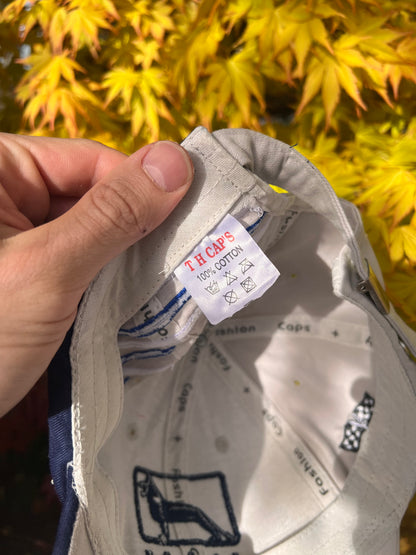 90s Man Embroidered Flames Racing Strapback Cap Grey – One Size