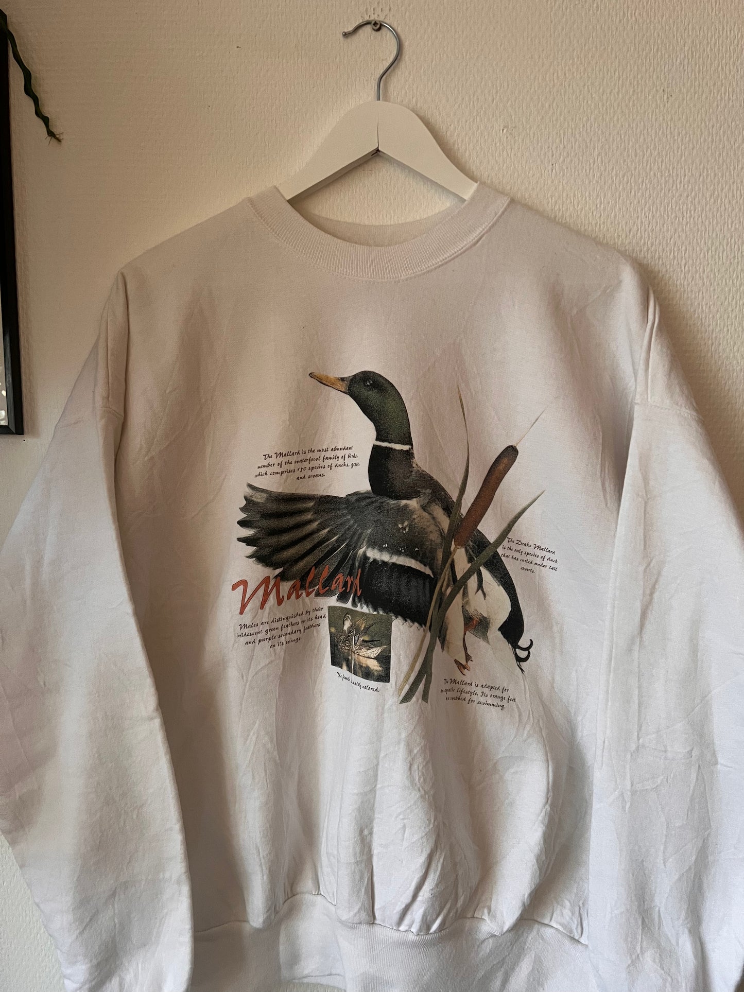 90s Hanes Mallard Duck Big Print Crewneck Sweatshirt White – XLarge