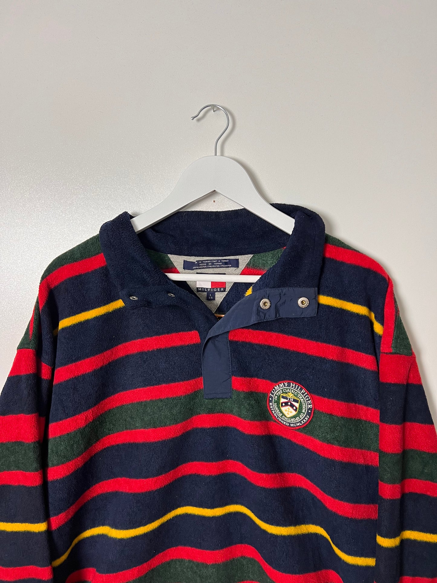 90's Tommy Hilfiger Striped 1/4 Button Fleece – XLarge