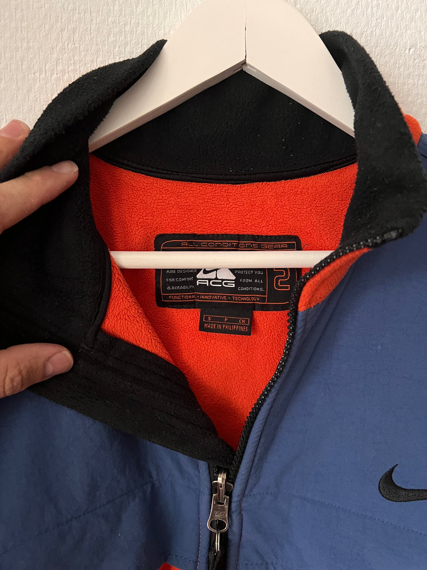 90s Nike ACG 2 Layer Full Zip Tactical Fleece Jacket Orange – Small