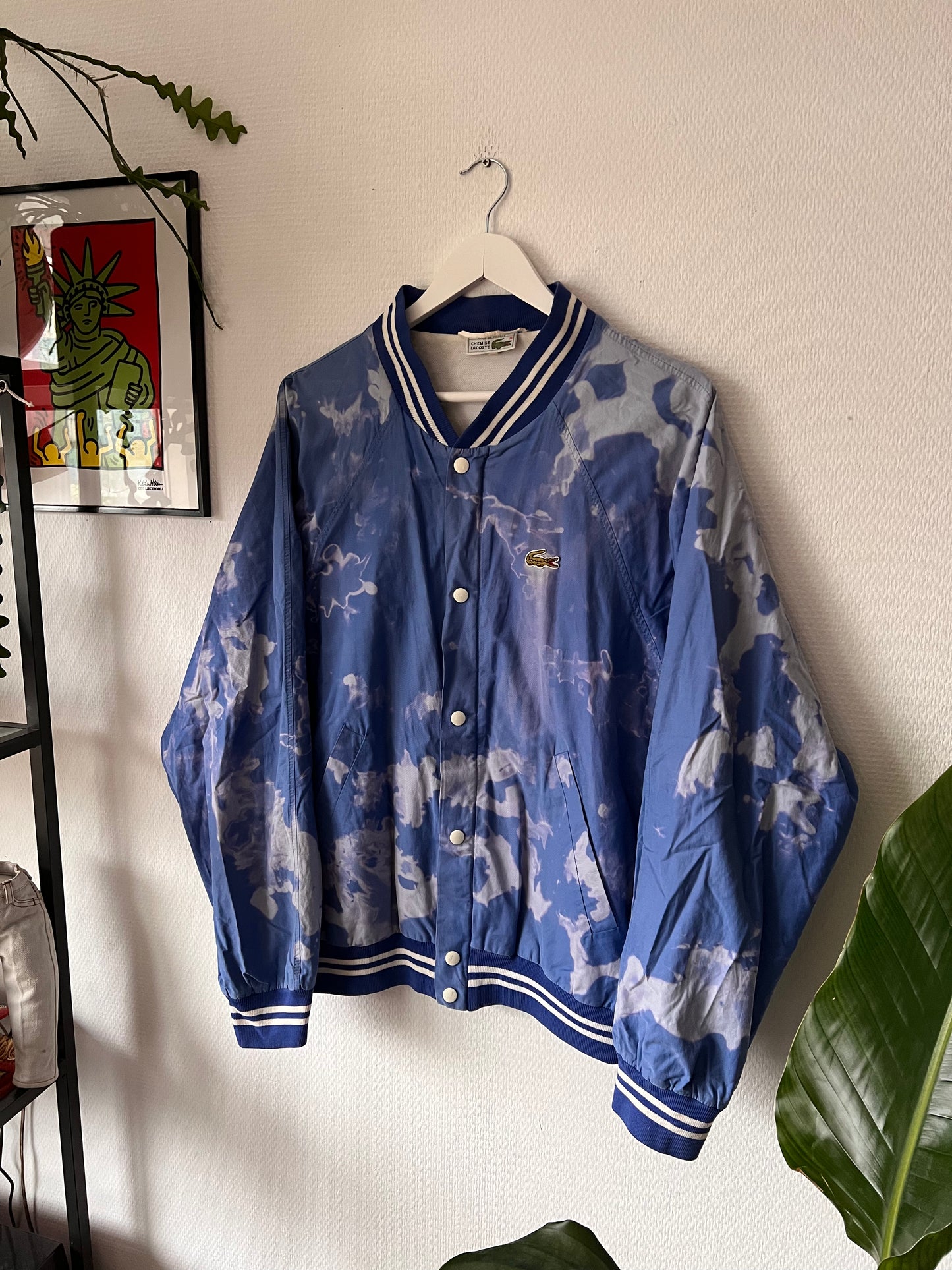 90s Lacoste Cloudy Button Up Baseball Jacket Blue – Large