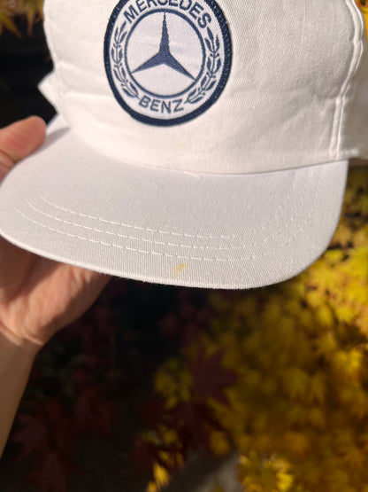90s Mercedes Benz Patch Center Logo Trucker Cap White – One Size