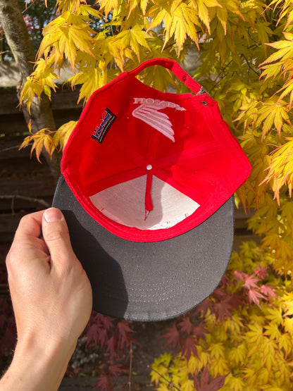 90s Honda Embroidered All Over HRC Rally Racing Strapback Cap Red – One Size