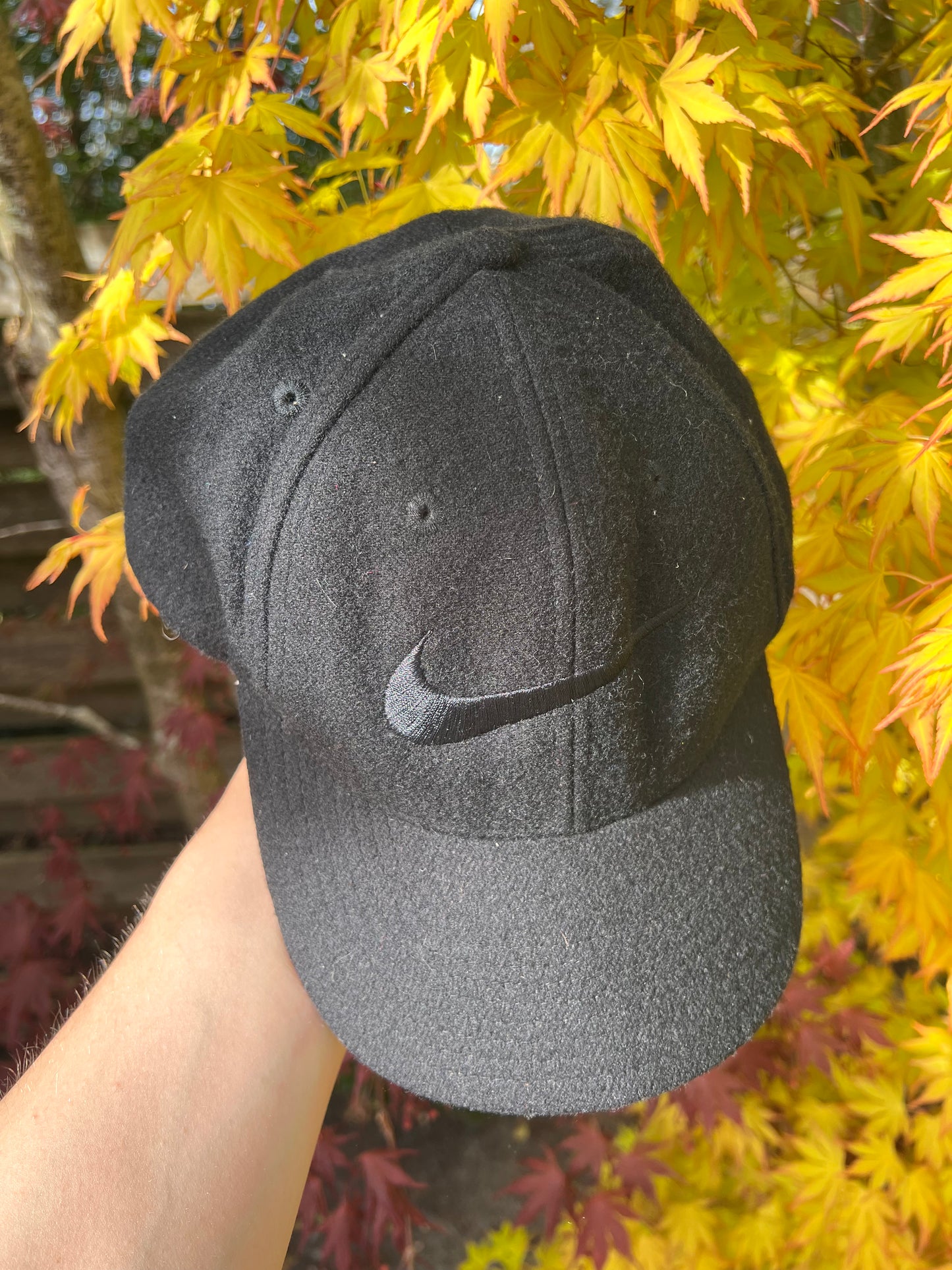 90s Nike Embroidered Big Logo Wool Cap Black – One Size