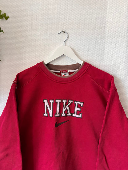 90s Nike Embroidered Big Logo Heavy Crewneck Sweatshirt Red – Small