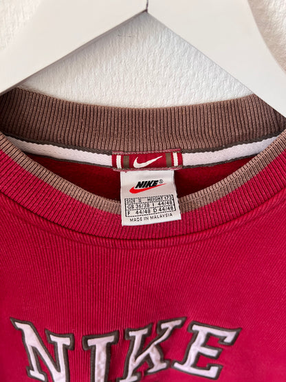 90s Nike Embroidered Big Logo Heavy Crewneck Sweatshirt Red – Small