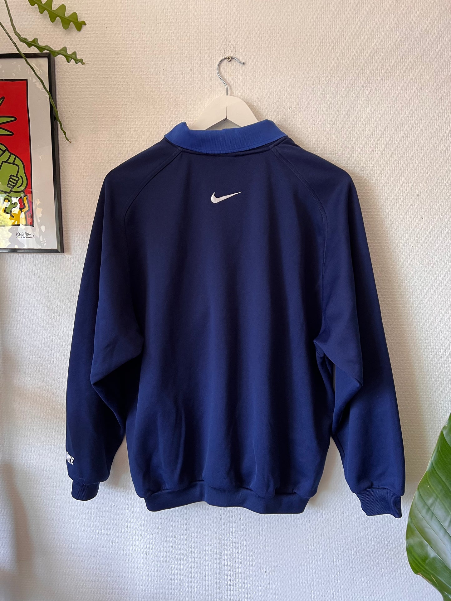 90s Nike Embroidered Big Swoosh 1/4 Zip Up Sweatshirt Navy – Medium
