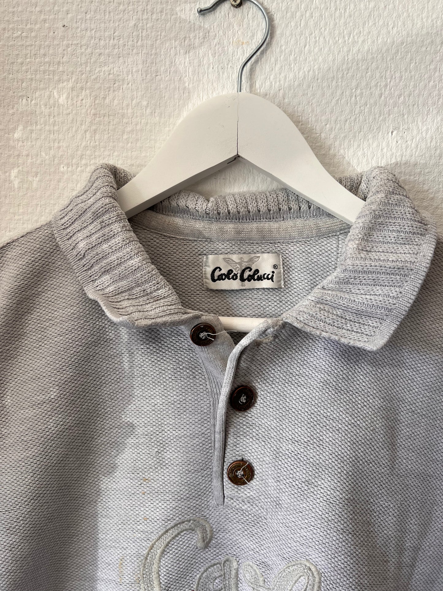 90s Carlo Colucci Embroidered 1/4 Button Up Sweatshirt Grey – Large