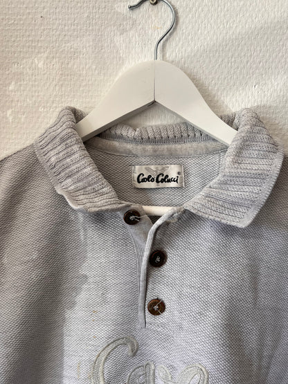 90s Carlo Colucci Embroidered 1/4 Button Up Sweatshirt Grey – Large