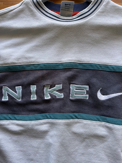 90s Nike Embroidered Big Logo Crewneck Sweatshirt Cream – Small