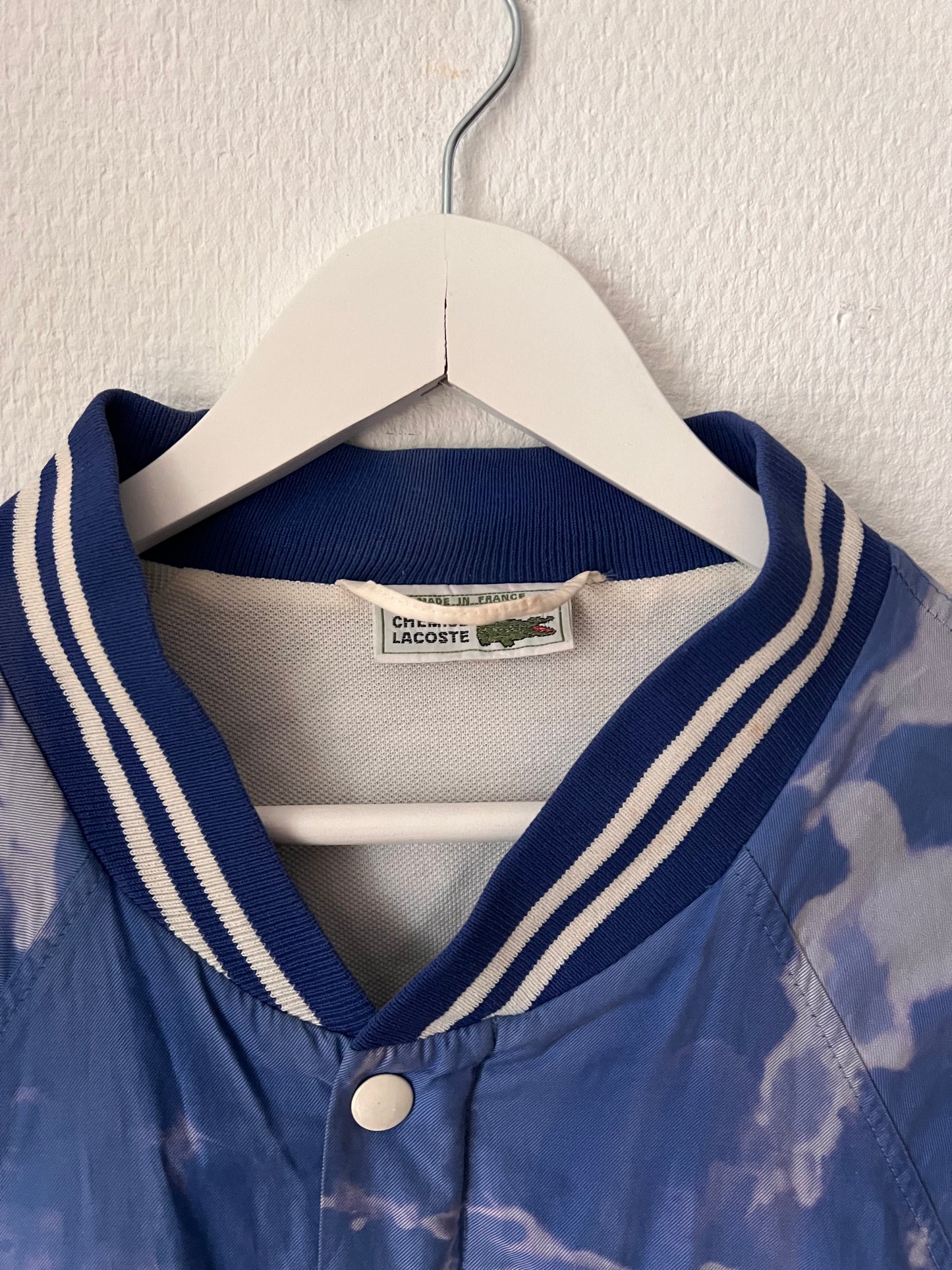 90s Lacoste Cloudy Button Up Baseball Jacket Blue – Large