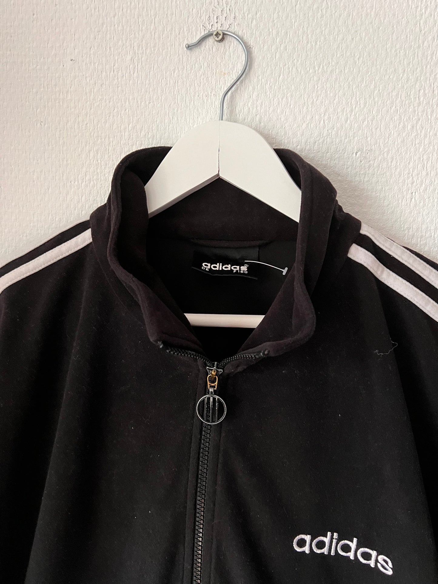 90s Adidas Velour Full Zip Track Jacket Black – Medium