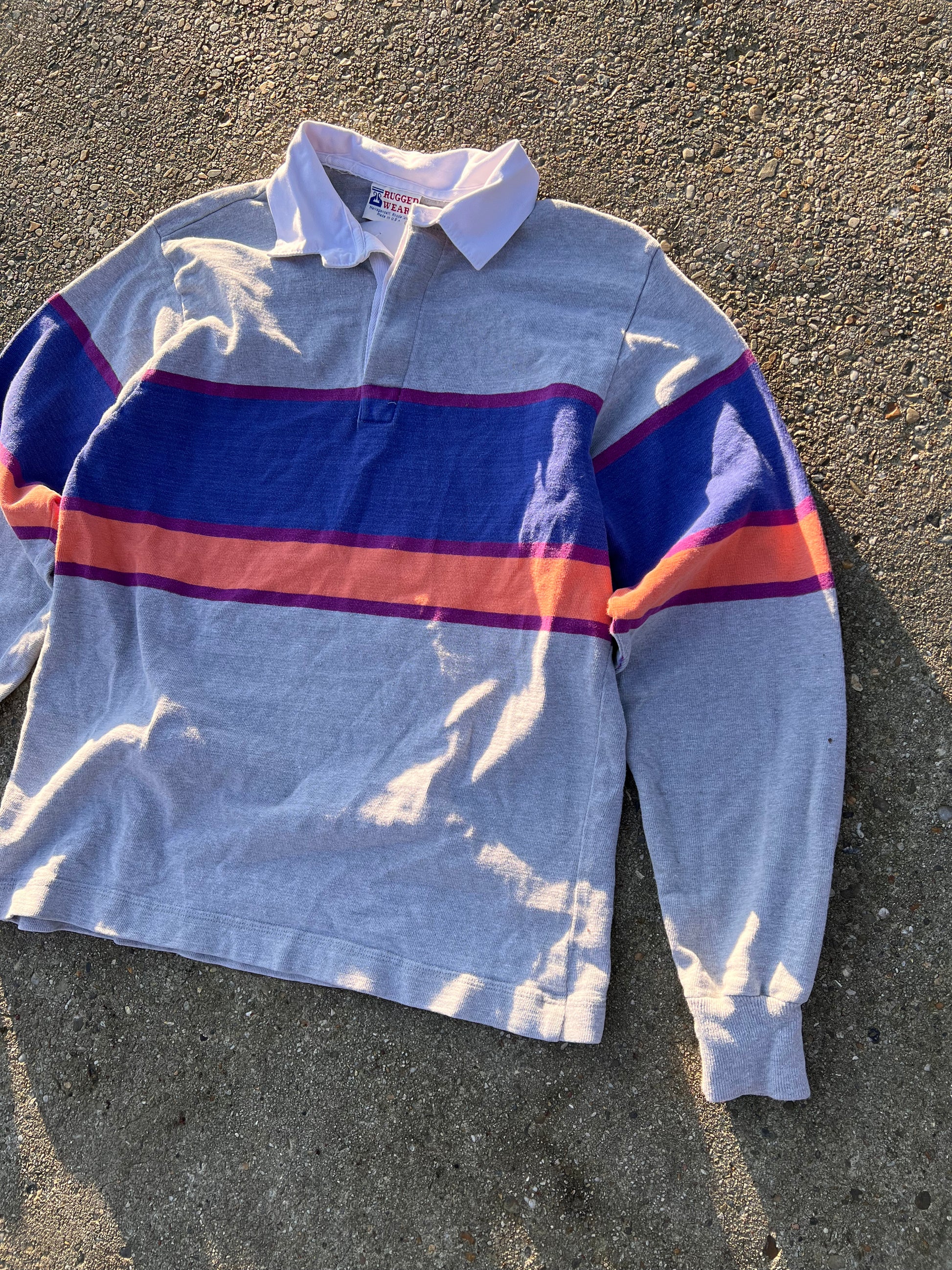 90s Rugged Wear Striped Thick Cotton Rugby Polo – Large