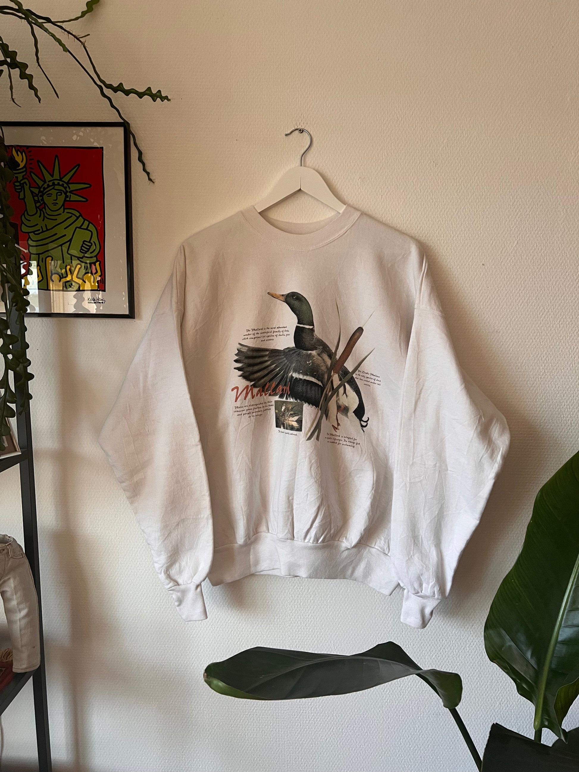 90s Hanes Mallard Duck Big Print Crewneck Sweatshirt White – XLarge