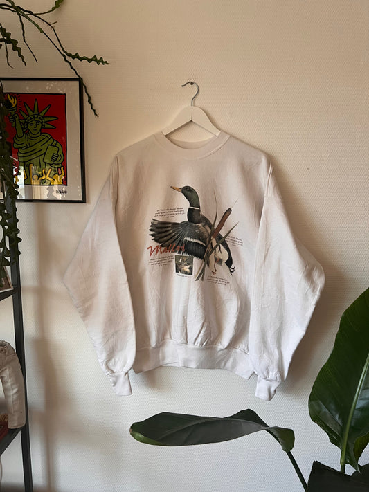 90s Hanes Mallard Duck Big Print Crewneck Sweatshirt White – XLarge