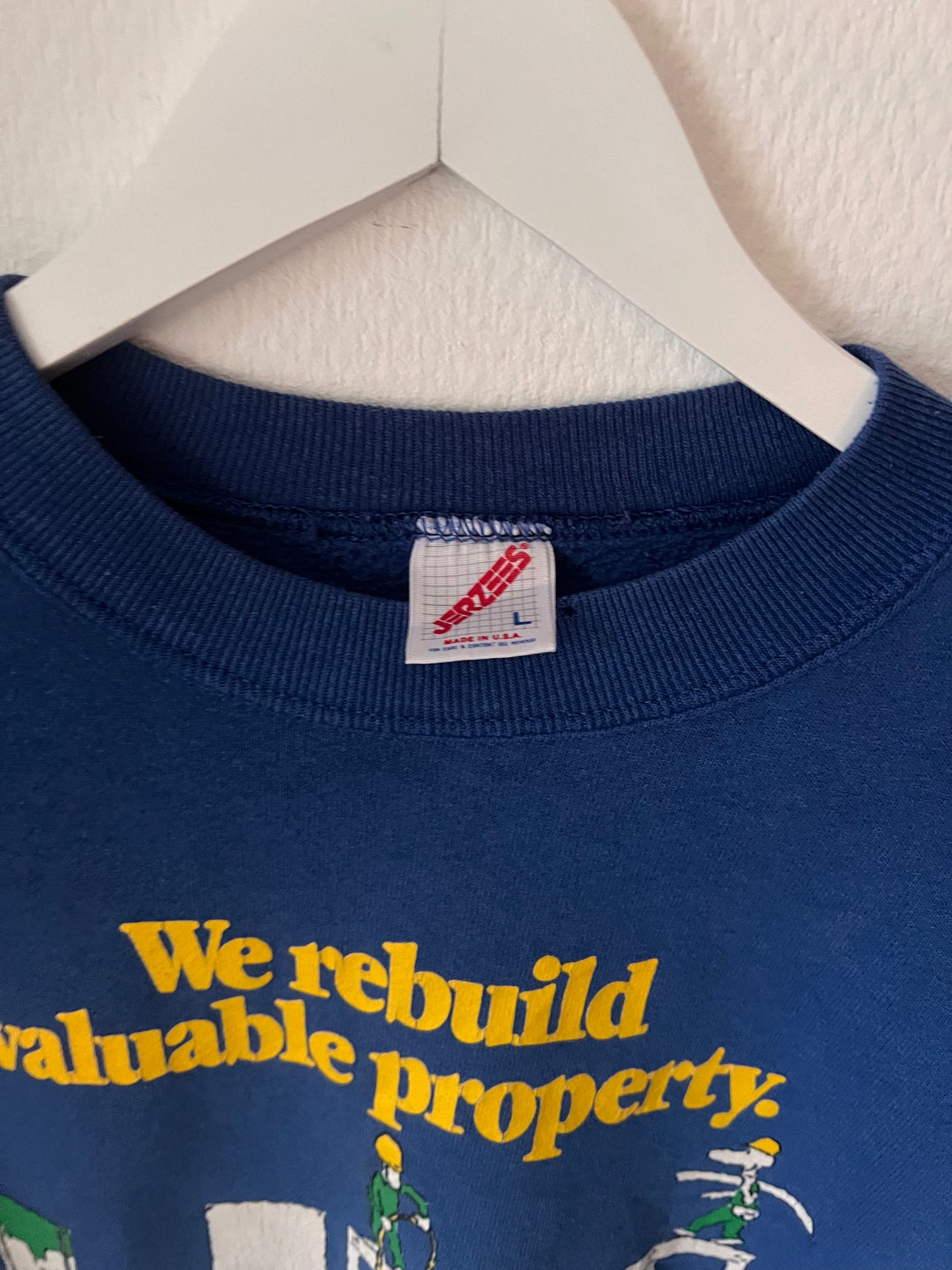 90s Jerzees LIFE Building Crewneck Sweatshirt Blue – Medium