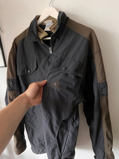 90s Adidas Striped Full Zip Outdoor Track Jacket Anthracite – Medium