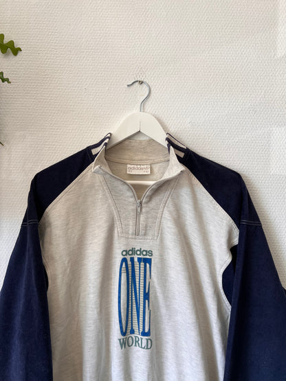 90s Adidas One World Printed 1/4 Zip Up Sweatshirt Grey – Small