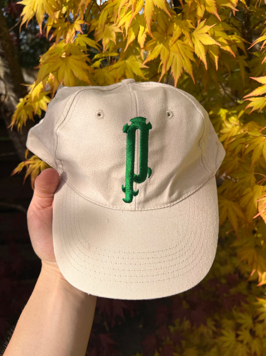 90s Perrier Embroidered Big P Strapback Cap Beige – Medium